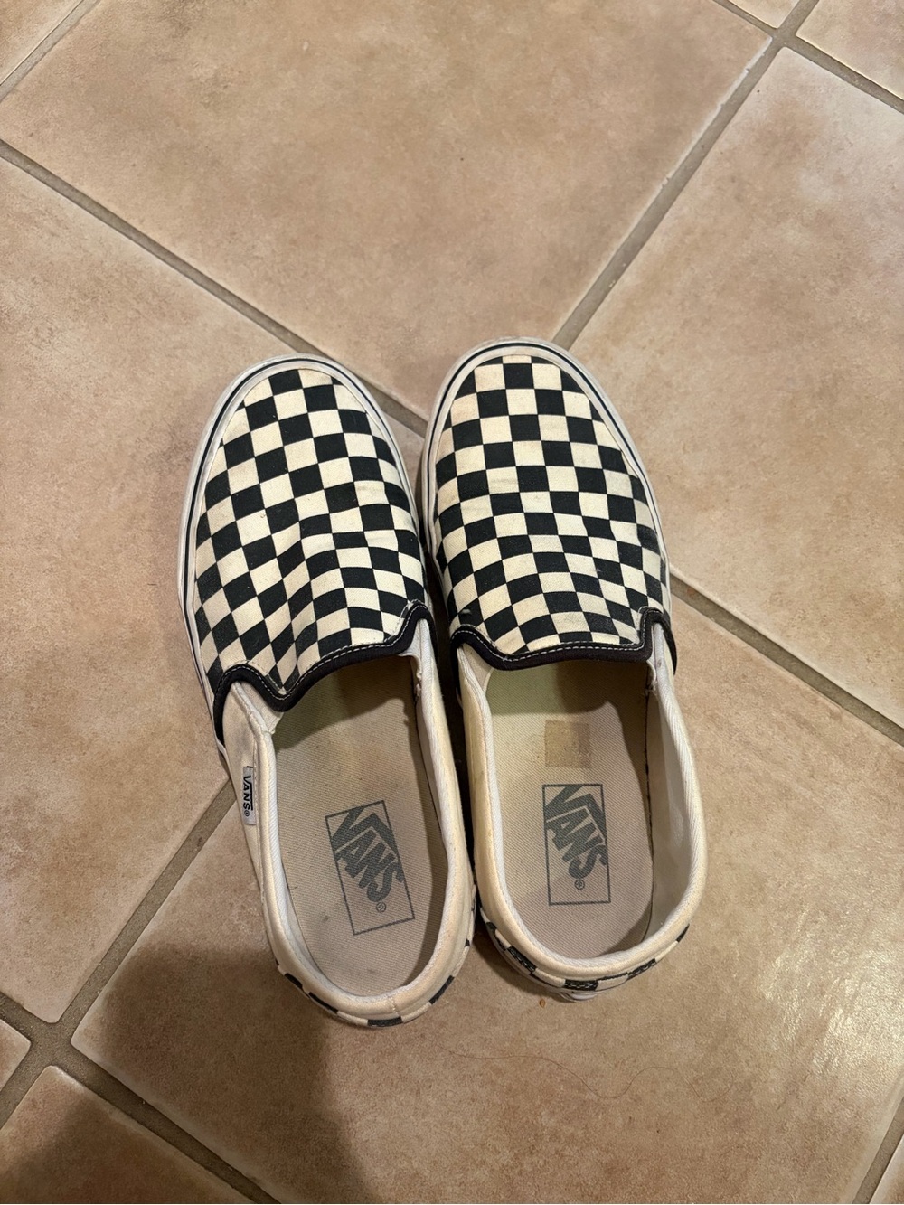Vans womensCheckerboard Slip-On Sneakers - Black & Cream - Picture 2 of 5